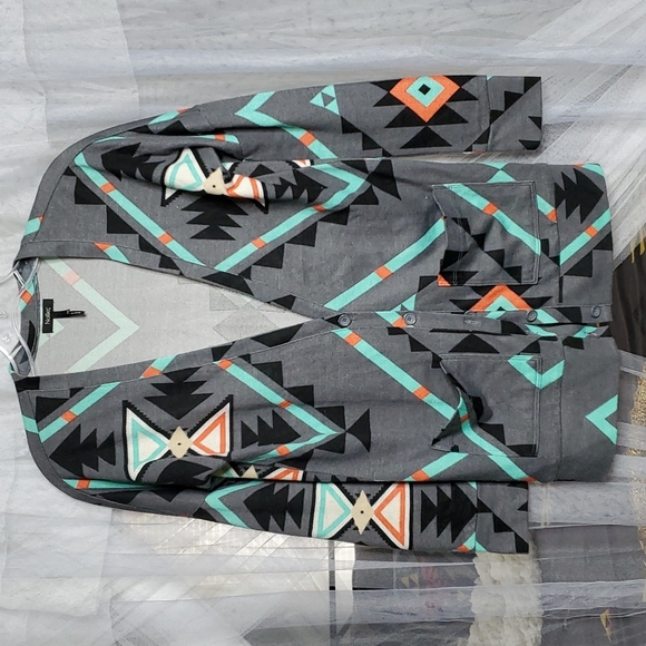 Nollie Tribal Print Cardigan XS Grey&Mint - Picture 1 of 3